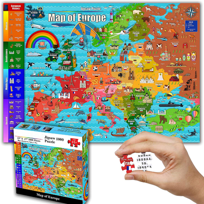 Màu sắc Châu Âu Bản đồ 1000 Mảnh ghép hình Câu đố cho trẻ em 12+ Thanh thiếu niên Người lớn Gia đình